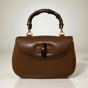 VINTAGE Gucci 0633 Calfskin Bamboo Handle Leather Bag 1960s-1970s